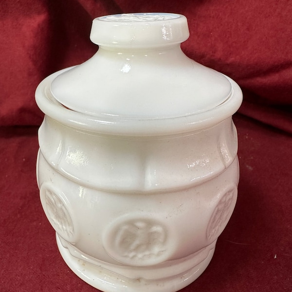 Vintage Wheaton Milk Glass Eagle Coin Pattern Covered Jar