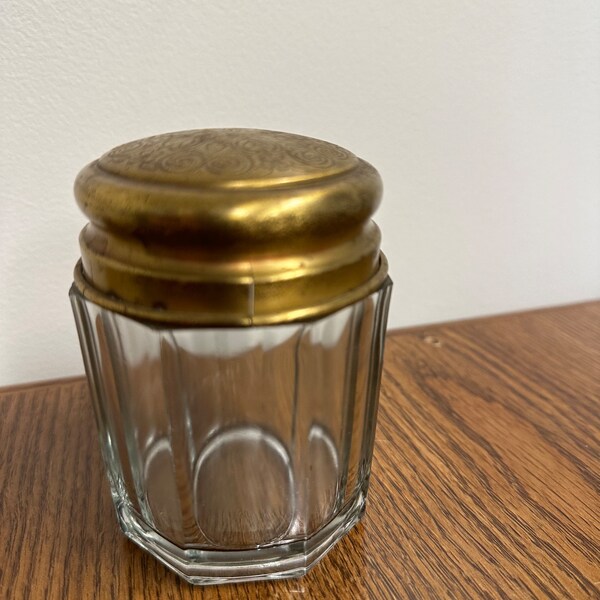 Antique Glass 10 Panel Tobacco Jar w/ Brass Glass Lid 4. Tall