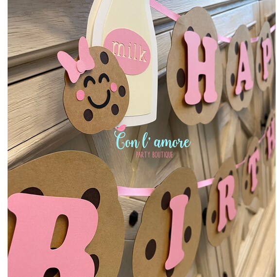 Milk and cookies birthday banner| cookies and milk first birthday| pink milk and cookies banner| girl milk and cookies Il_570xn