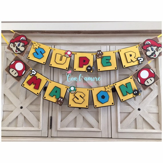 Mario Bros banner, super mario bros birthday banner, mario banner Il_570xn