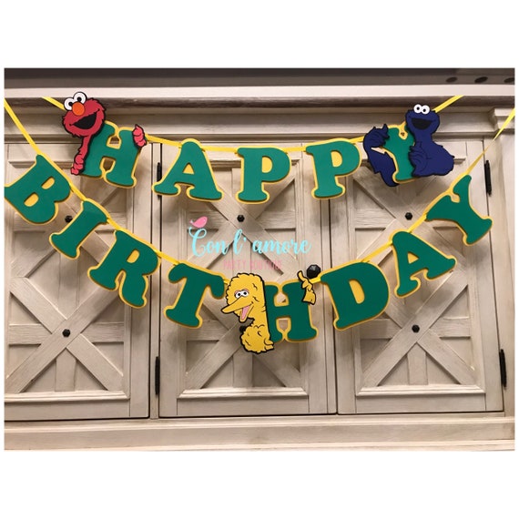 Sesame street birthday banner. Cookie monster banner, elmo banner Il_570xn