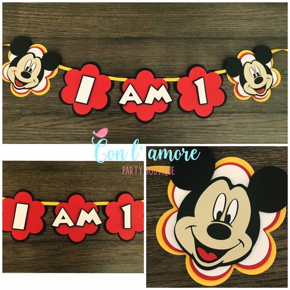 Mickey mouse birthday banner, decorations, name banner, mickey I am 1 banner, mickey mouse birthday banner, mickey mouse clubhouse Il_570xn