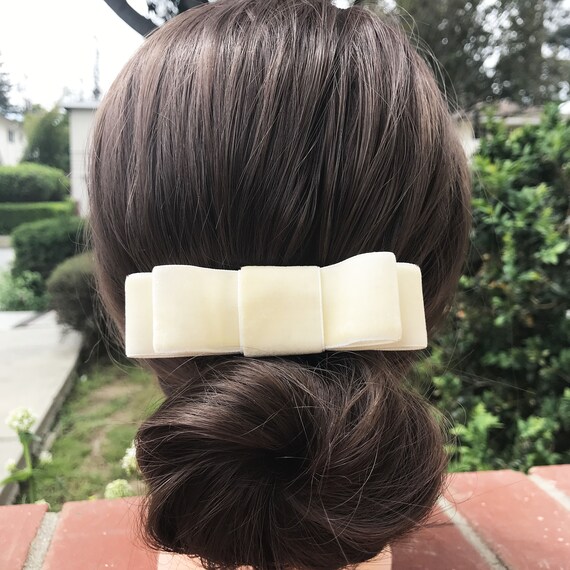 Ivory Bow for Adult, Velvet Hair Ribbon Clip Barrette for Women