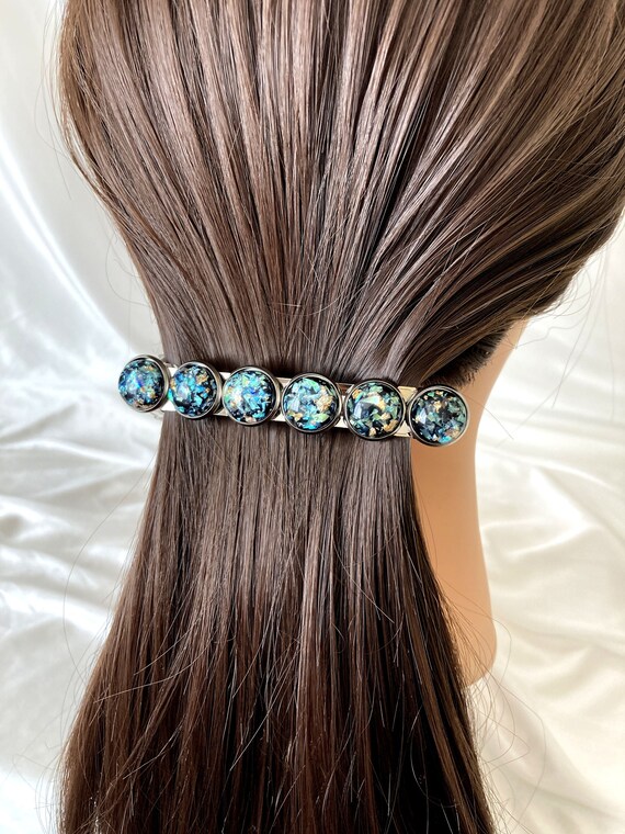 FAT HAIR TIE STONE BLUE W/SILVER FAT HAIR TIE STONE BLUE W/SILVER