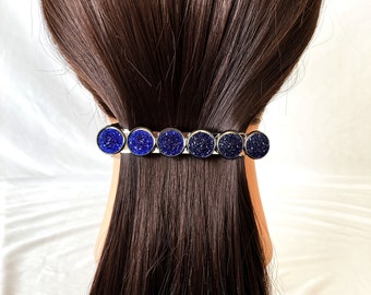 Thick hair barrettes, Navy blue hair clips, Ocean hair jewelry, Hair jewels for women, Druzy large barrettes, ponytail holders