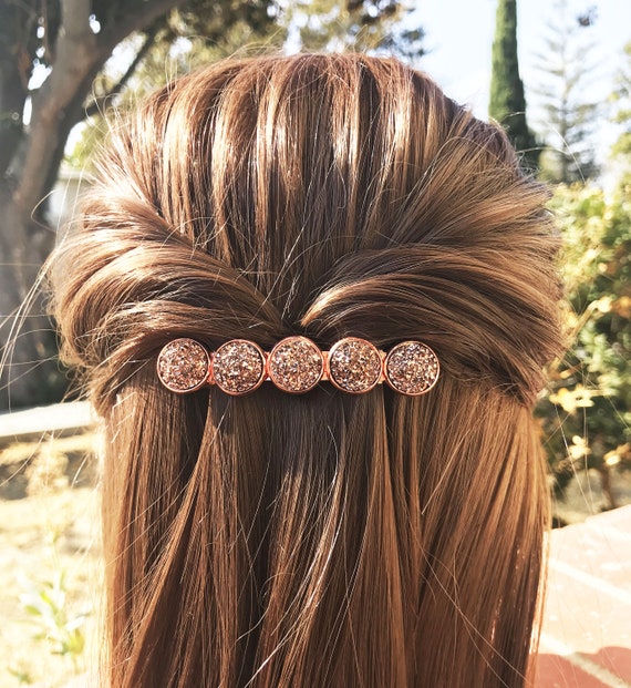 Hair Clips For Women Druzy Hair Barrettes Rose Gold Druzy Etsy