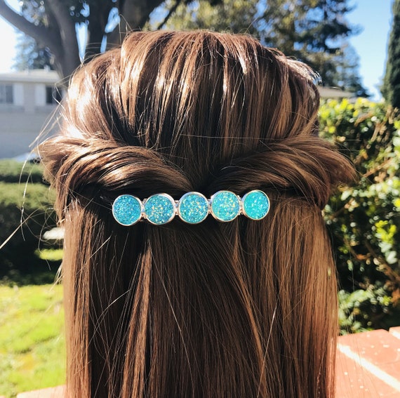Women Hair Barrette Aque Druzy Barrette Adult Hair Clip Etsy