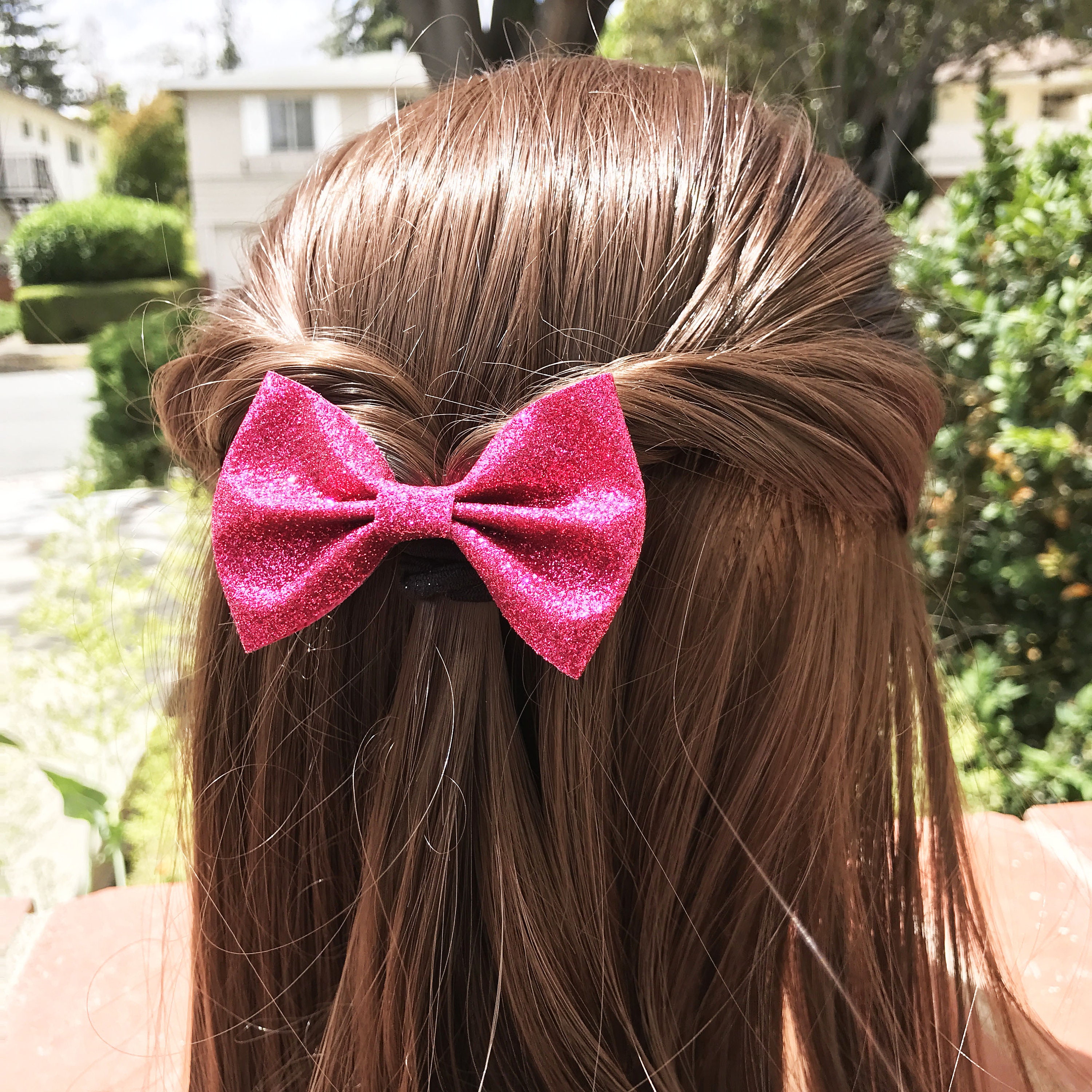 Shock Pink Bow Glitter Hair Bow Pink Hair Bow Toddler 