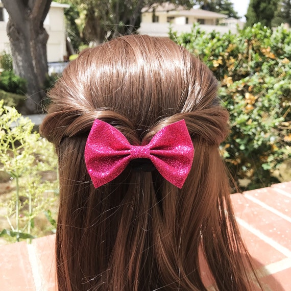 Shock Pink Bow, Glitter Hair Bow, Pink Hair Bow, Toddler Barrette