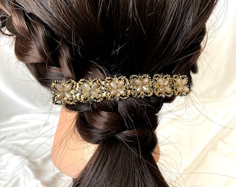 Hair clips for women, Rhinestone barrette, Women hair barrettes, Gold vintage style French barrette, crystal hair jewelry, Bridal hair clip