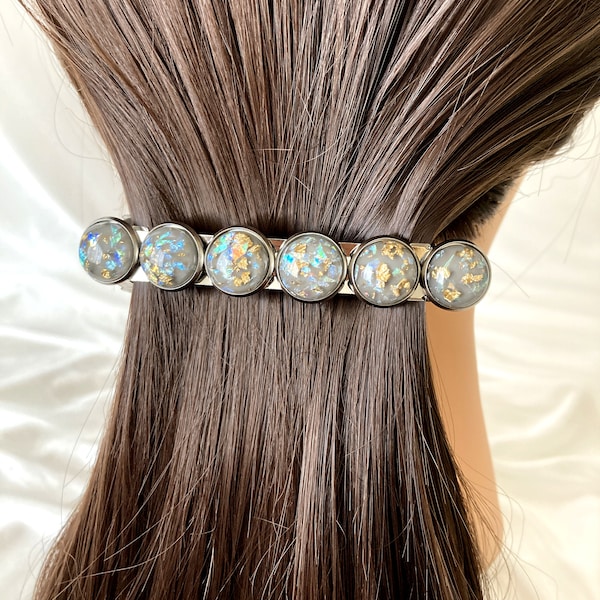 Hair clip for women, Gray bling hair jewelry, Galaxy barrettes, Hair jewels for thick hair, Women barrettes, Boho hair pins