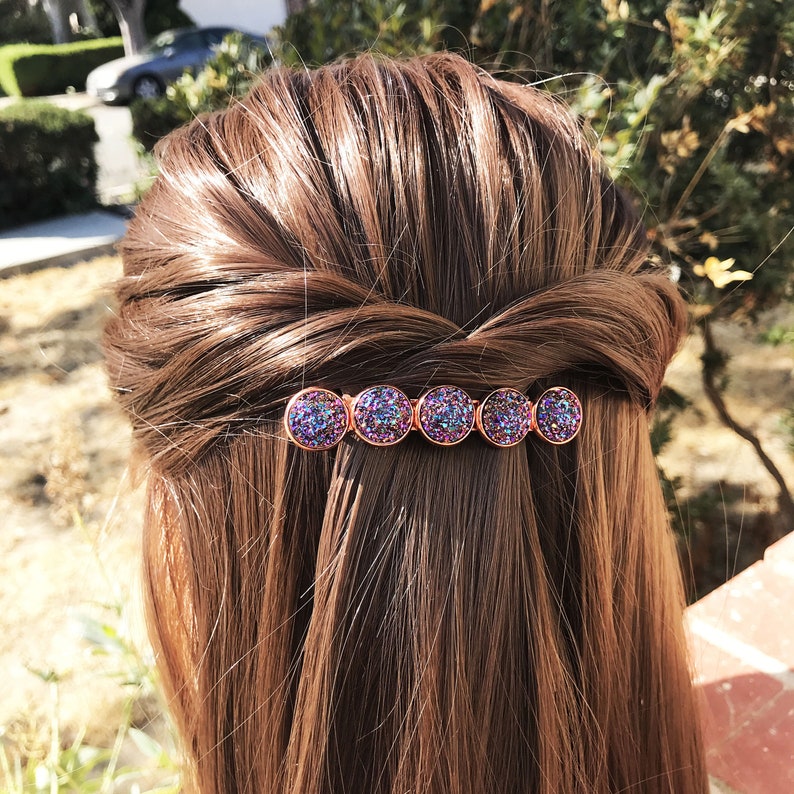 Druzy Hair Barrettes Hair Clips for Women Rose Gold Druzy Etsy