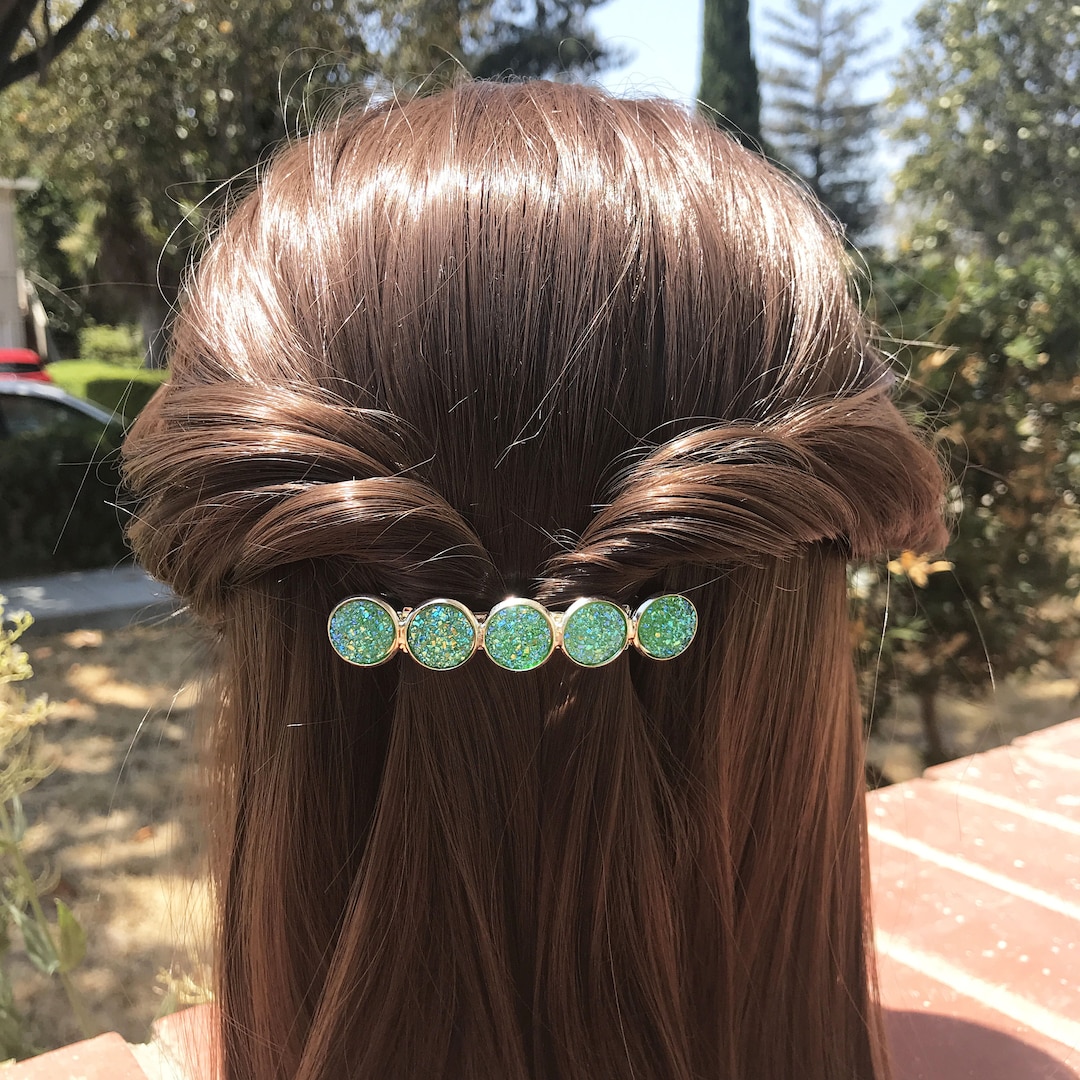 Mint Women Hair Barrettes, Adult Hair Clips, Druzy Hair Pins, Druzy