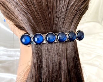 Barrettes for women, Blue hair clips, Ocean hair jewelry, Christmas hair jewels for thick hair, Gemstone style hair accessory