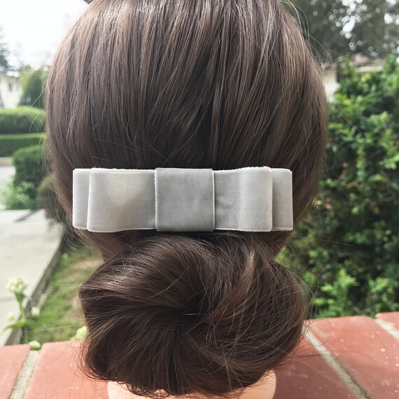 Grey Velvet Ribbon Bow Hair Clip, Classic Grey Velvet Hair Bow