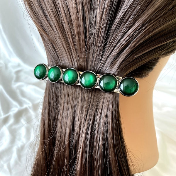 Barrettes for women, Green hair clips, Emerald style hair jewelry, Christmas hair jewels for thick hair, Hair accessory for St. Patty Day