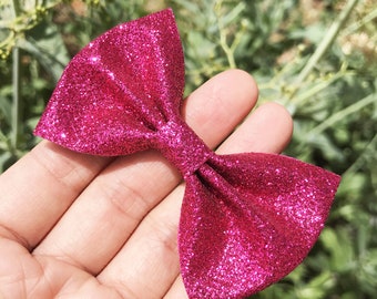 Shock Pink Bow Glitter Hair Bow Pink Hair Bow Toddler 