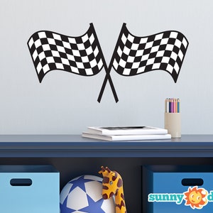 Racing Checkered Flags Fabric Wall Decal - NASCAR Inspired Racing Fabric Wall Sticker - Reusable, Repositionable