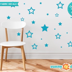 Stars Fabric Wall Decals, Set of 52 Stars in Various Sizes, Custom Options Available, Star Pattern Wall Stickers, Reusable, Repositionable