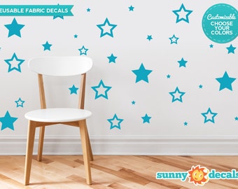 Stars Fabric Wall Decals, Set of 52 Stars in Various Sizes, Custom Options Available, Star Pattern Wall Stickers, Reusable, Repositionable