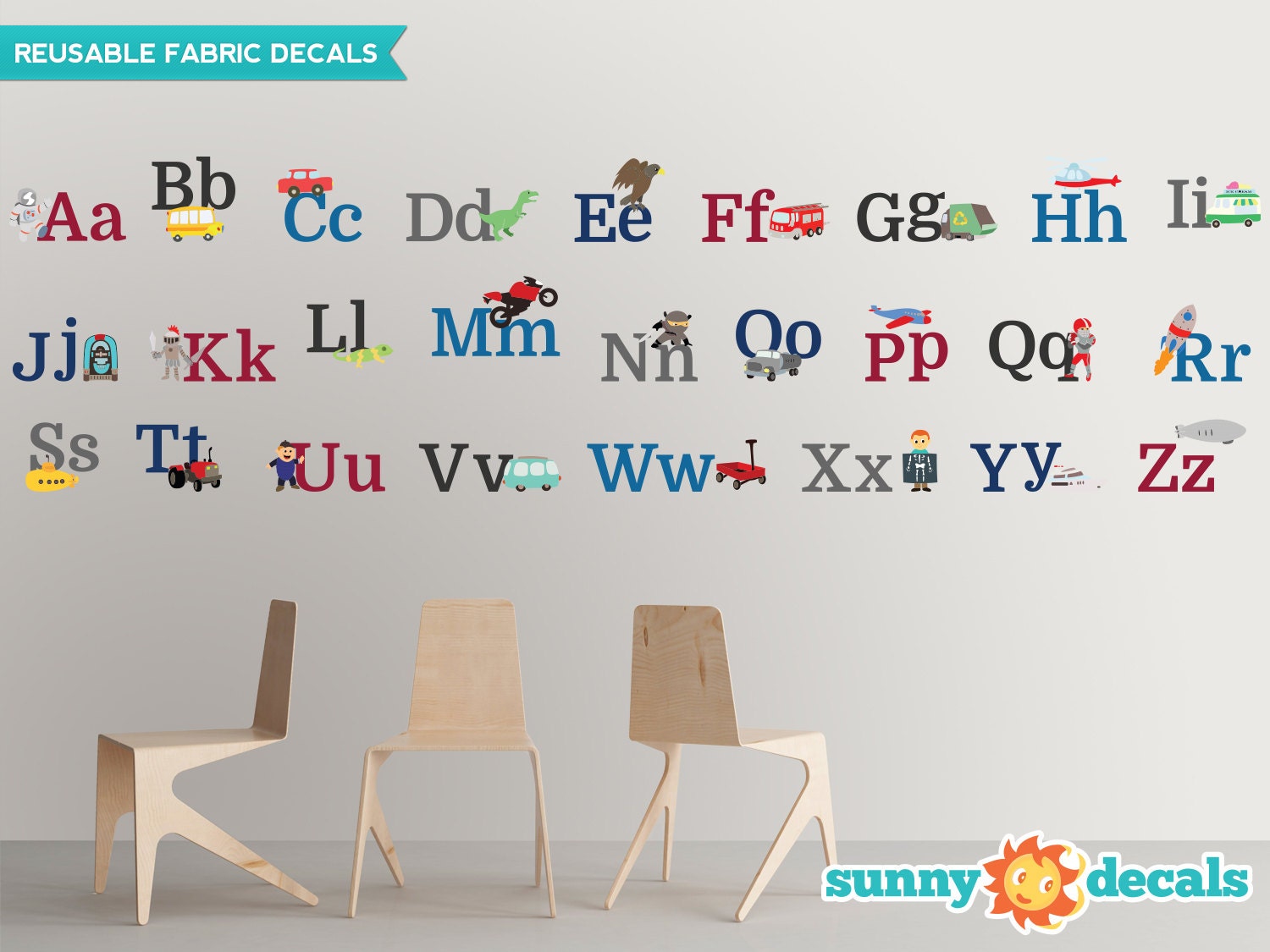 Alphabet Fabric Wall Decals for Boys Repositionable and - Etsy