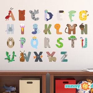 Animal Alphabet Fabric Wall Decals, Repositionable and Reusable, ABC Decals with Animals and Fun Characters by Sunny Decals