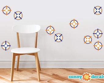 Bulls Eye Target Wall Decals - Set of 10 Soft Bullet Darts Targets - Kids Bedroom, Living Room Art Decor, Removable Fabric Wall Stickers