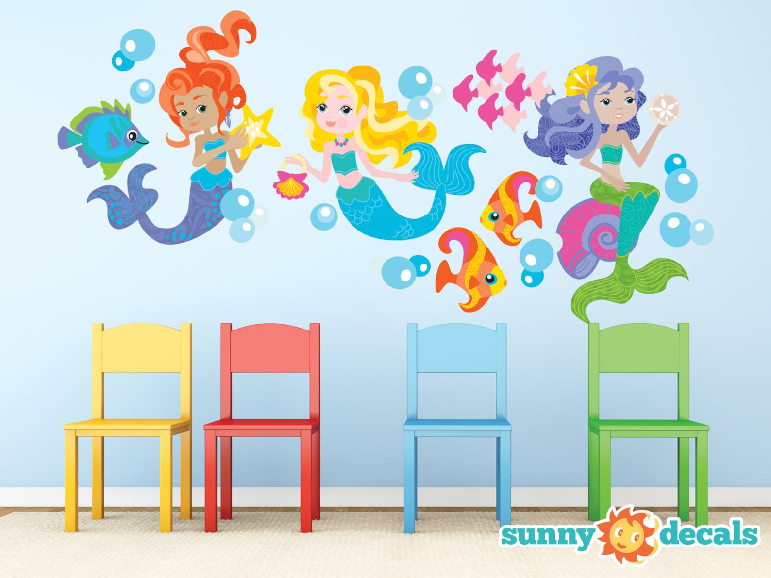 Mermaid Fabric Wall Decals Under the Sea Theme With Set of 3 Etsy