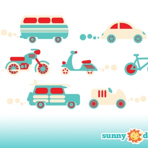 Jumbo Cars Fabric Wall Decals, Transportation Theme Wall Decor with Cars and Bikes for Kids Rooms and Nursery by Sunny Decals