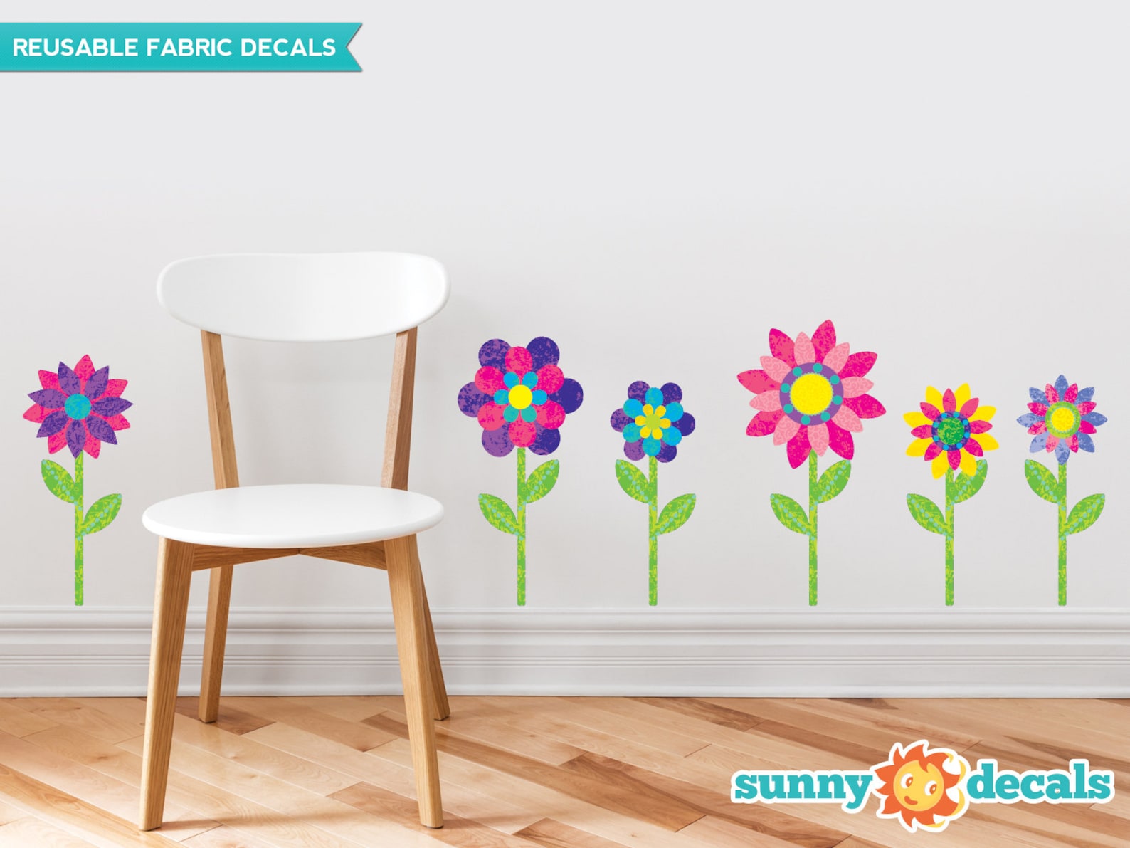 Flower Fabric Wall Decals Set of Six Beautiful Flowers With Etsy