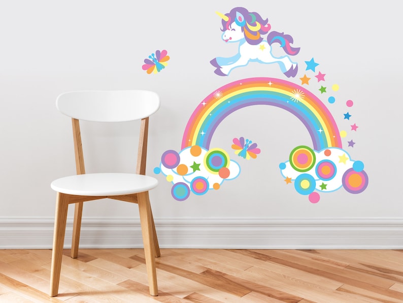 Grande Tapisserie Vintage Licorne Arc-en-ciel Années 70/80 - Coton, Décoration Murale 31x49