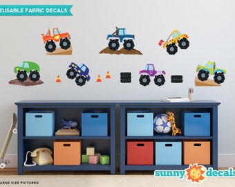 Monster Trucks Fabric Wall Decals: Kids Room Decor