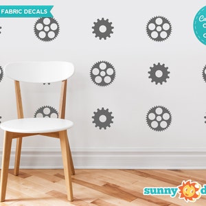 Gears and Cogs Fabric Wall Decals  - Set of 18 Gears and Cogs Decals - Custom Options Available - Reusable, Repositionable