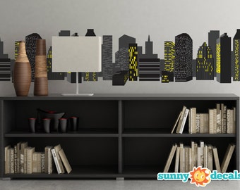 Borde decorativo de tela con el horizonte de la ciudad