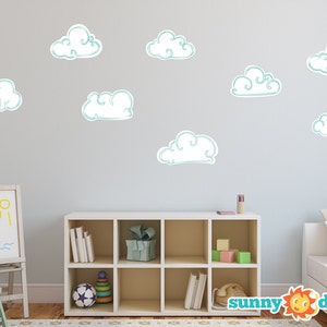 Clouds Fabric Wall Decals in White, Set of 8 Clouds, Hand Drawn Clouds, Reusable, Repositionable Wall Stickers by Sunny Decals