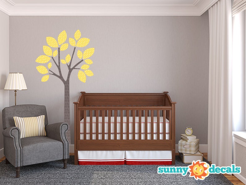 Modern Tree Fabric Wall Decal in Yellow Reusable Etsy