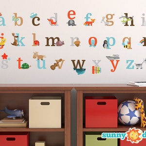 Alphabet Fun Fabric Wall Decals - Repositionable and Reusable, ABC Decals with Animals and Fun Characters - 3 Options