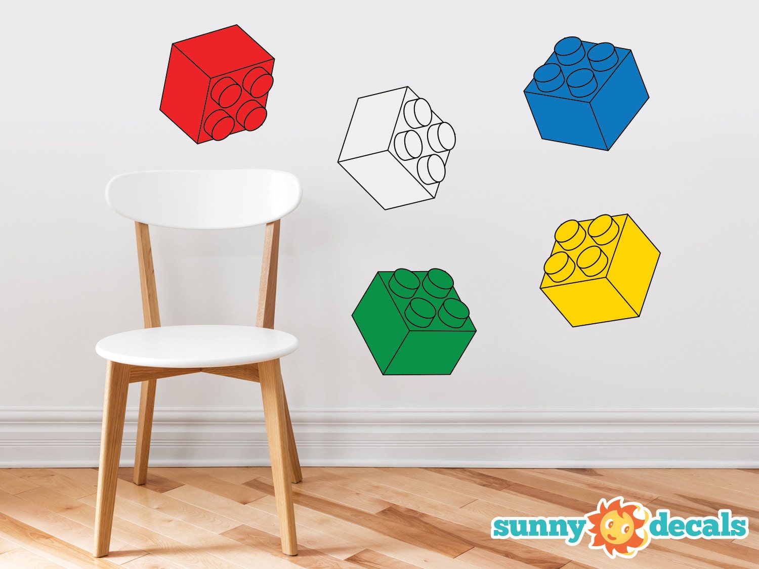 Three Dimensional Building Block Bricks Fabric Wall Decals, Set Of 5 Blocks in 5 Colors - Removable, Reusable, Respositionable -Sunny Decals