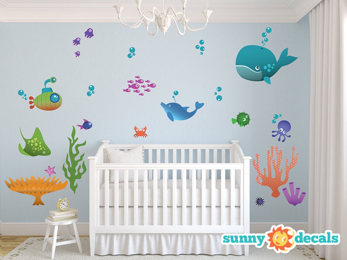 Jumbo Underwater Ocean Fabric Wall Decals With Fish Etsy