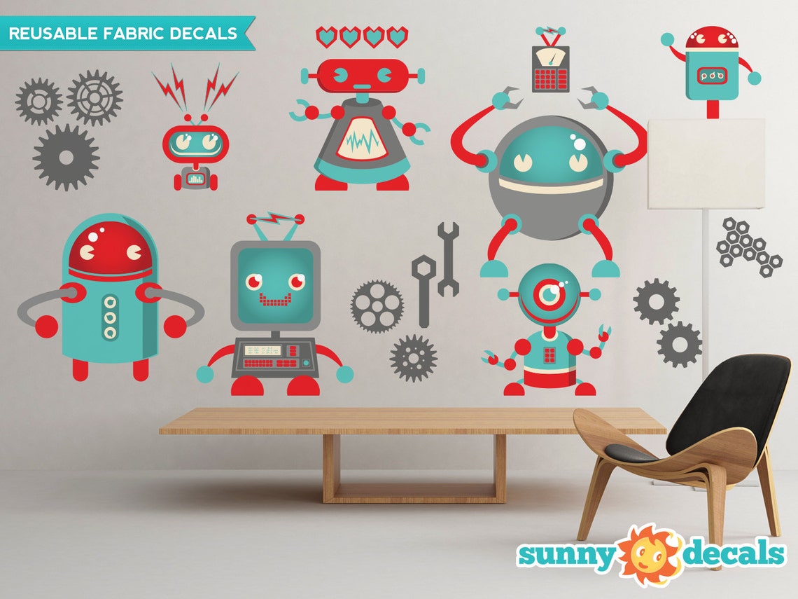 Robot Wall Decal Jumbo Nursery and Kids Rooms With Seven Large Etsy