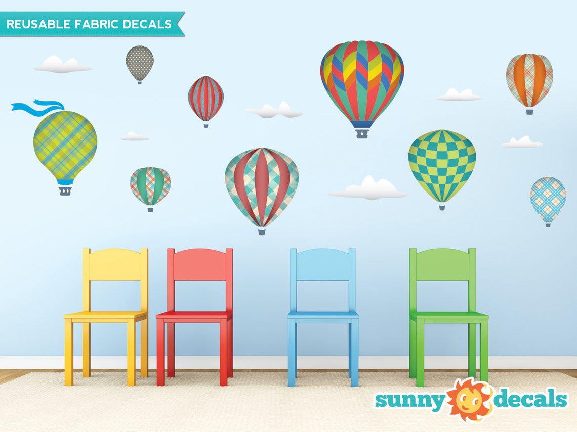 Hot Air Balloons Fabric Wall Decals With 9 Hot Air Balloons Etsy