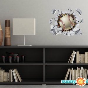 Boys Baseball Decor, Kids Baseball Decor, Baseball Bursting Through Fabric Wall Decal, Softball Wall Sticker, Teen Sports Decor, Team Sports