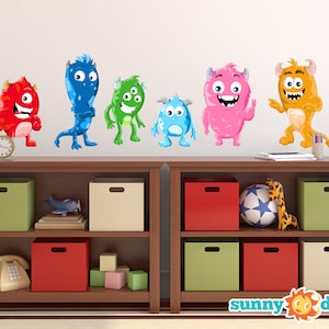 Monsters Fabric Wall Decals, Set of 6 Cute Monsters, Repositionable and Reusable, 3 Different Sizes to Choose From by Sunny Decals