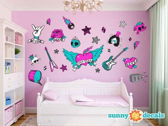 DECAL WallArt Kids Bed Transfer Wall Sticker Rockstar Personalised Any Name 