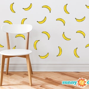 Mini Bananas Pattern Fabric Wall Decal - Set of 27 Mini Bananas Fruit Shaped Wall Décor