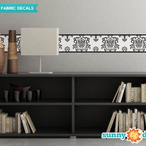 Damask Wall Border Fabric Wall Decal - 6 Color Optons - Set Of Two 25" x 8" Section - Removable, Repositionable, Reusable