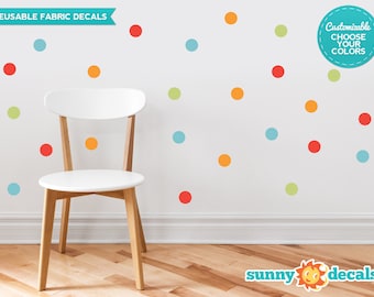 Polka Dot Fabric Wall Decals for Nursery and Kids Rooms - Set of 48 - 2" Polka Dots in 4 Colors - Custom Options Available - by Sunny Decals
