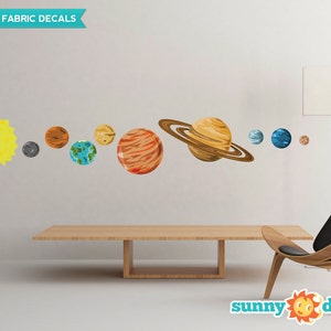 Solar System Fabric Wall Decals, Set Of 9 Planets And Sun 2 Sizes Available Non-Toxic, Reusable, Repositionable Sunny Decals image 1