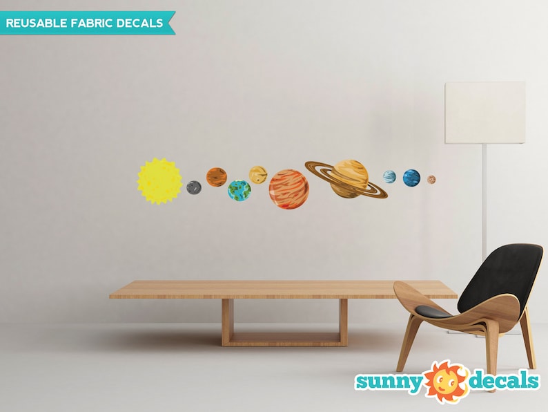 Solar System Fabric Wall Decals, Set Of 9 Planets And Sun 2 Sizes Available Non-Toxic, Reusable, Repositionable Sunny Decals image 2