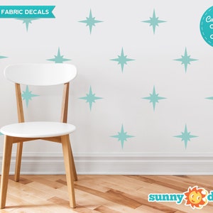 Retro Stars Fabric Wall Decals, Set of 22 Mid Century Modern Stars, Custom Options Available, Star Pattern Decor, Reusable, Repositionable